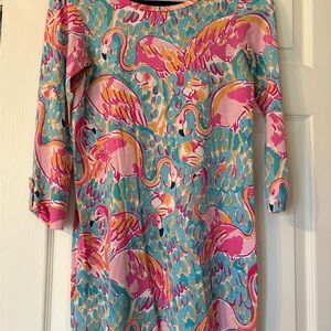 Lilly Pulitzer Pink & Turquoise Flamingo Print Shift Dress
